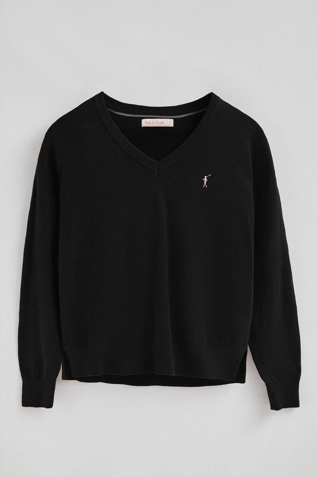 Jersey negro de cuello pico con mezcla de lana y bordado Rigby Go - Image 7