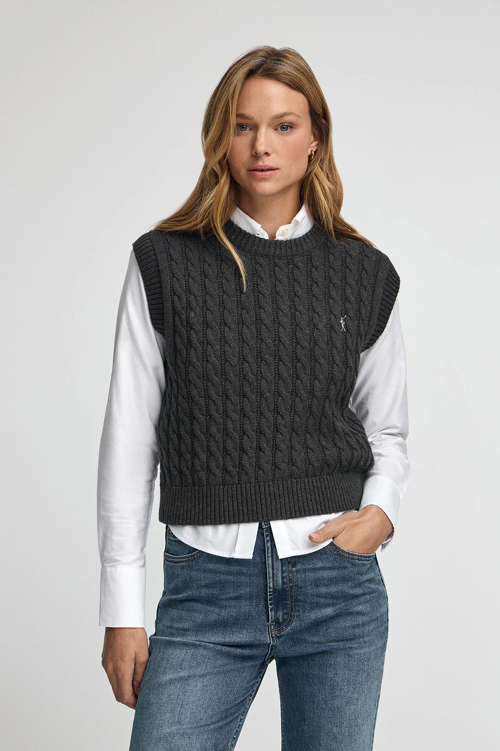 Chaleco de punto trenzado gris oscuro vigoré Polo Club