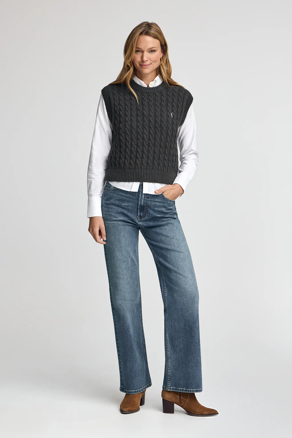 Chaleco de punto trenzado gris oscuro vigoré Polo Club - Image 3