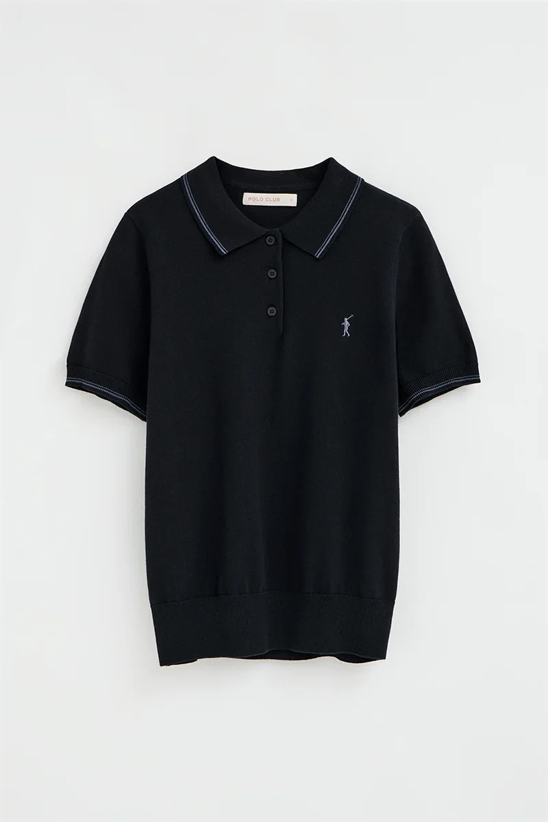 Jersey azul marino de manga corta y cuello polo con bordado Rigby Go - Image 6