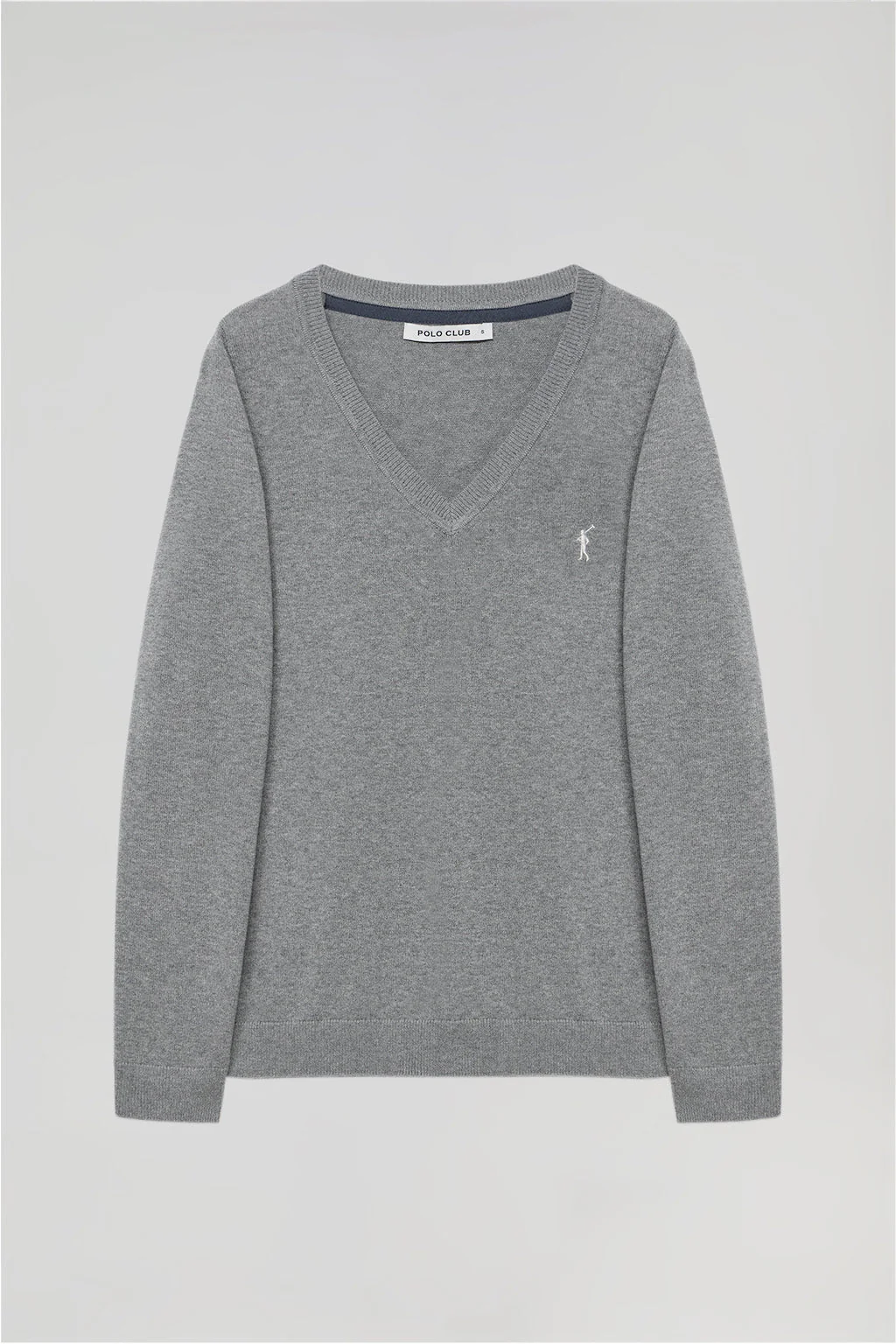 Jersey gris vigoré de punto básico con cuello de pico y logo Rigby Go - Image 5