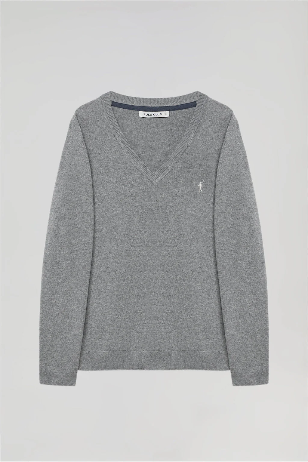 Jersey gris vigoré de punto básico con cuello de pico y logo Rigby Go - Image 8