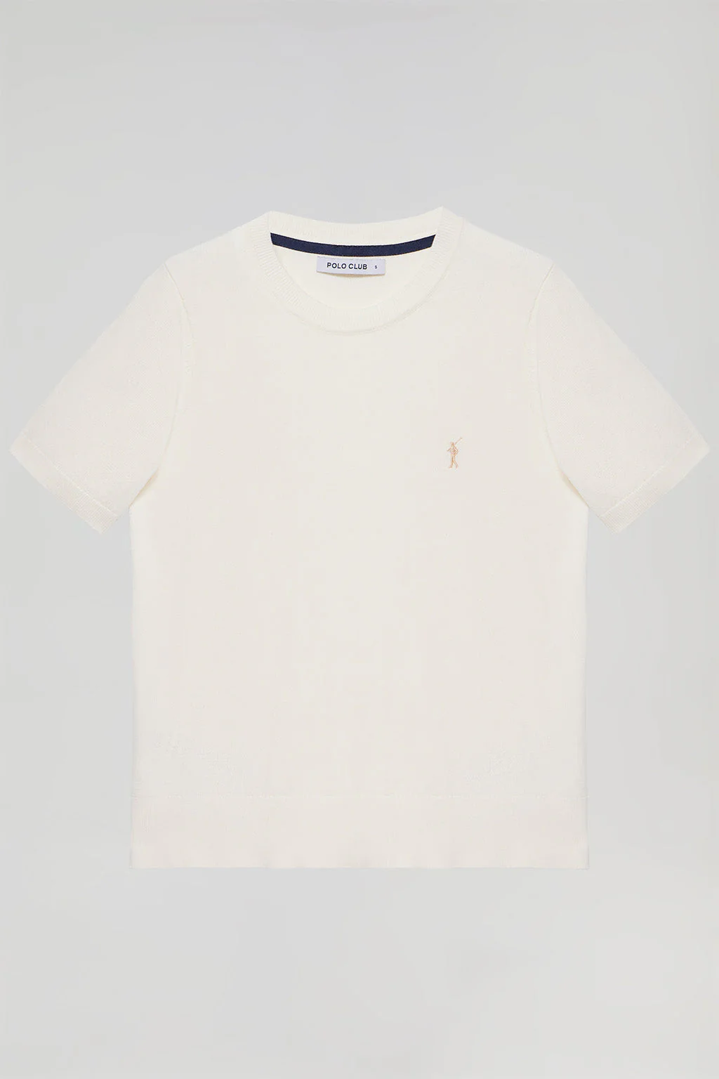 Jersey beige de punto con cuello redondo de manga corta y logo Rigby Go - Image 8