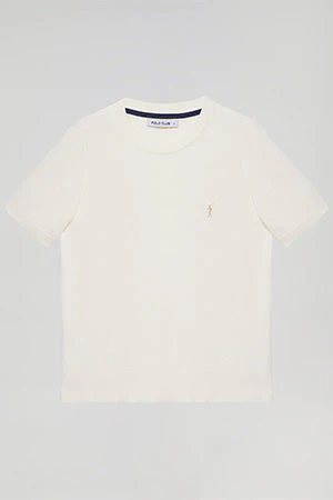 Jersey beige de punto con cuello redondo de manga corta y logo Rigby Go - Image 9