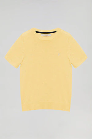 Jersey amarillo suave de punto con cuello redondo de manga corta y logo Rigby Go - Image 9