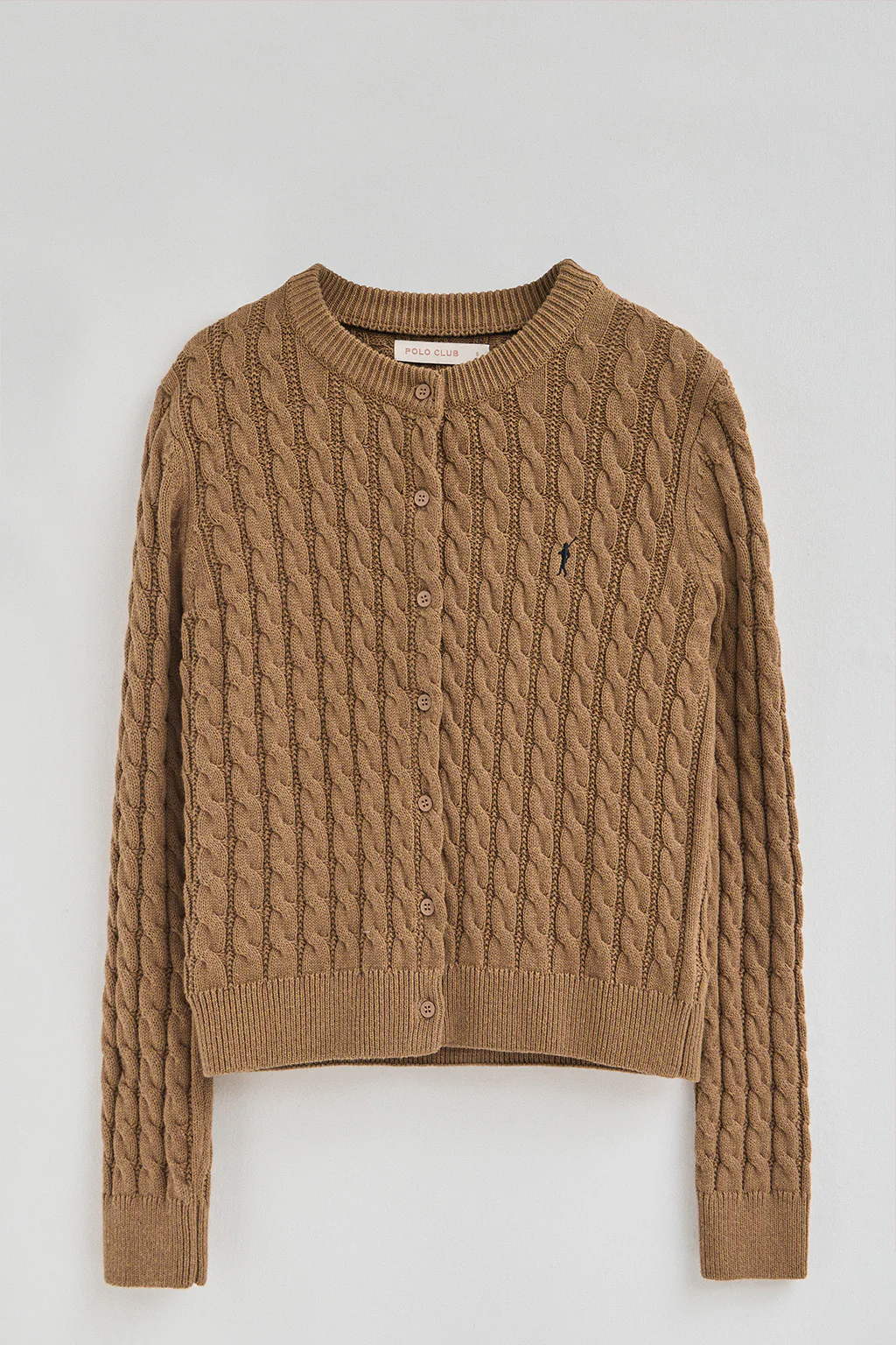 Cárdigan camel vigoré de punto trenzado con bordado Rigby Go - Image 5