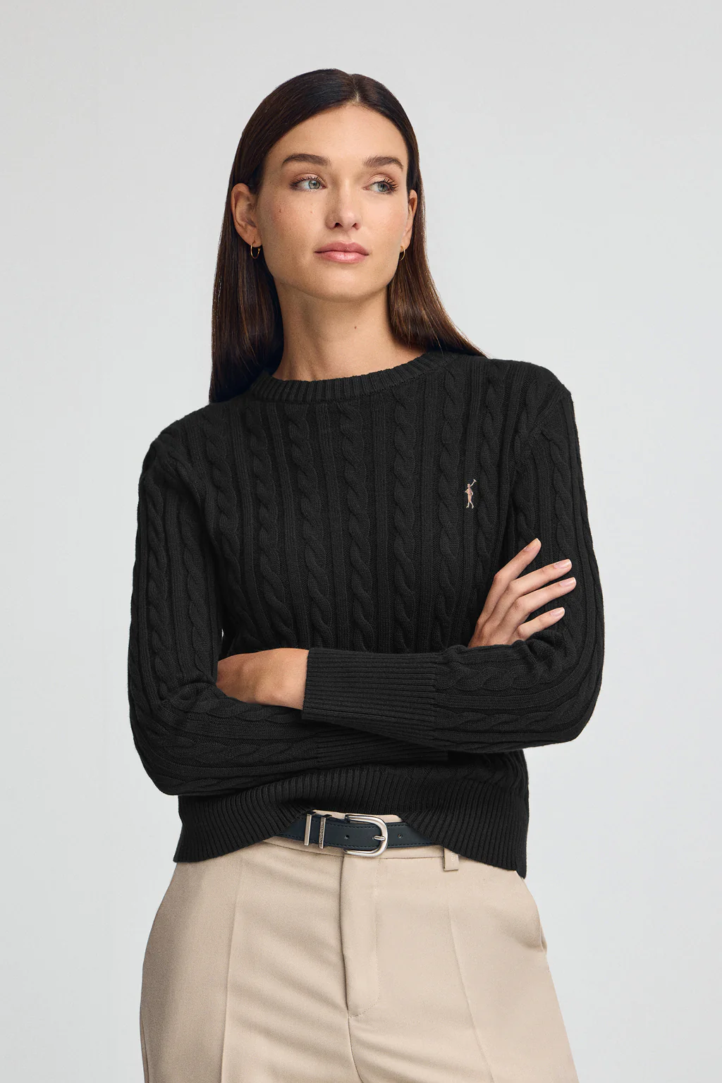 Jersey negro de cuello redondo en mezcla de lana con bordado Rigby Go