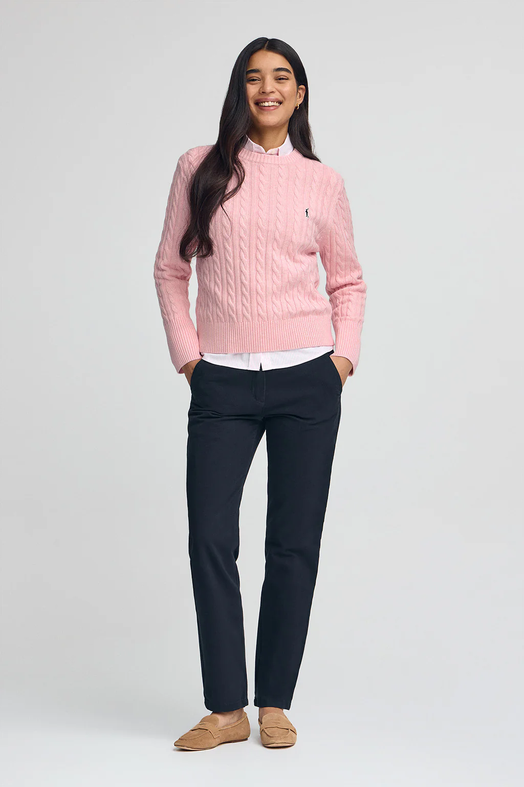 Jersey rosa vigoré de cuello redondo en mezcla de lana con bordado Rigby Go - Image 3