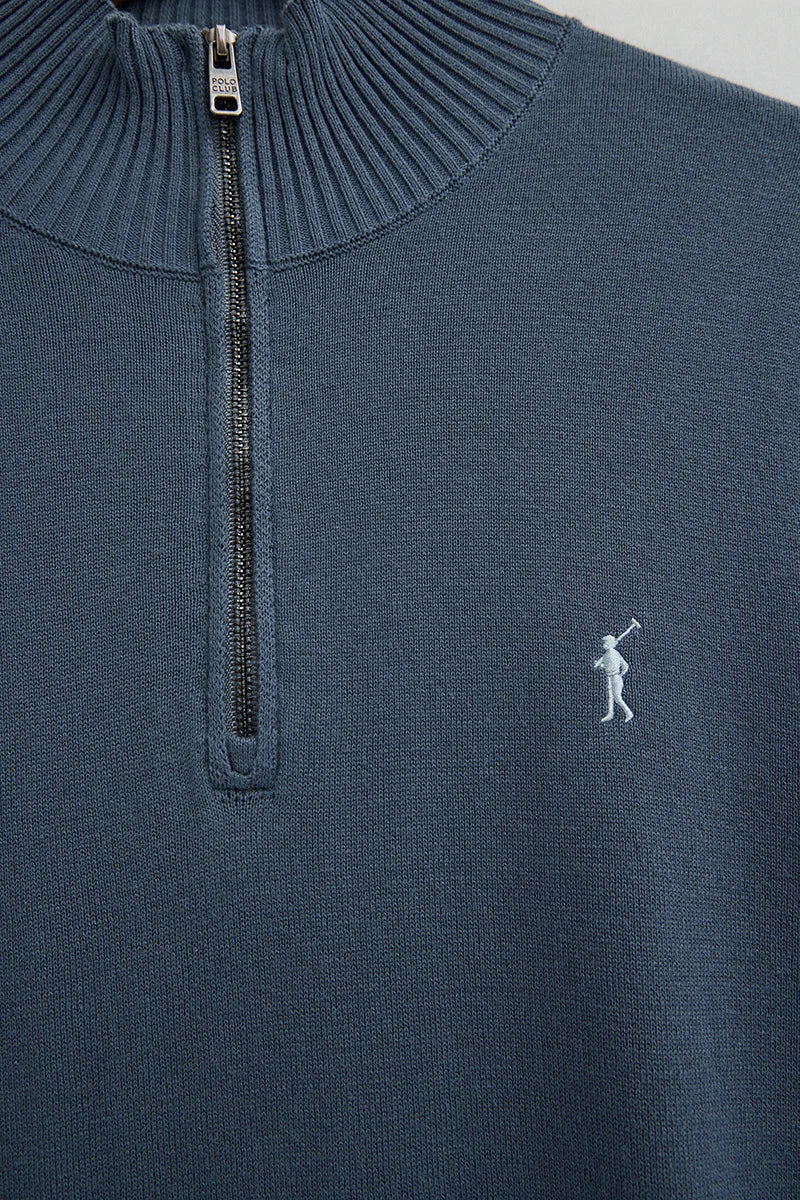 Jersey azul denim de cuello cremallera con logo Rigby Go - Image 6