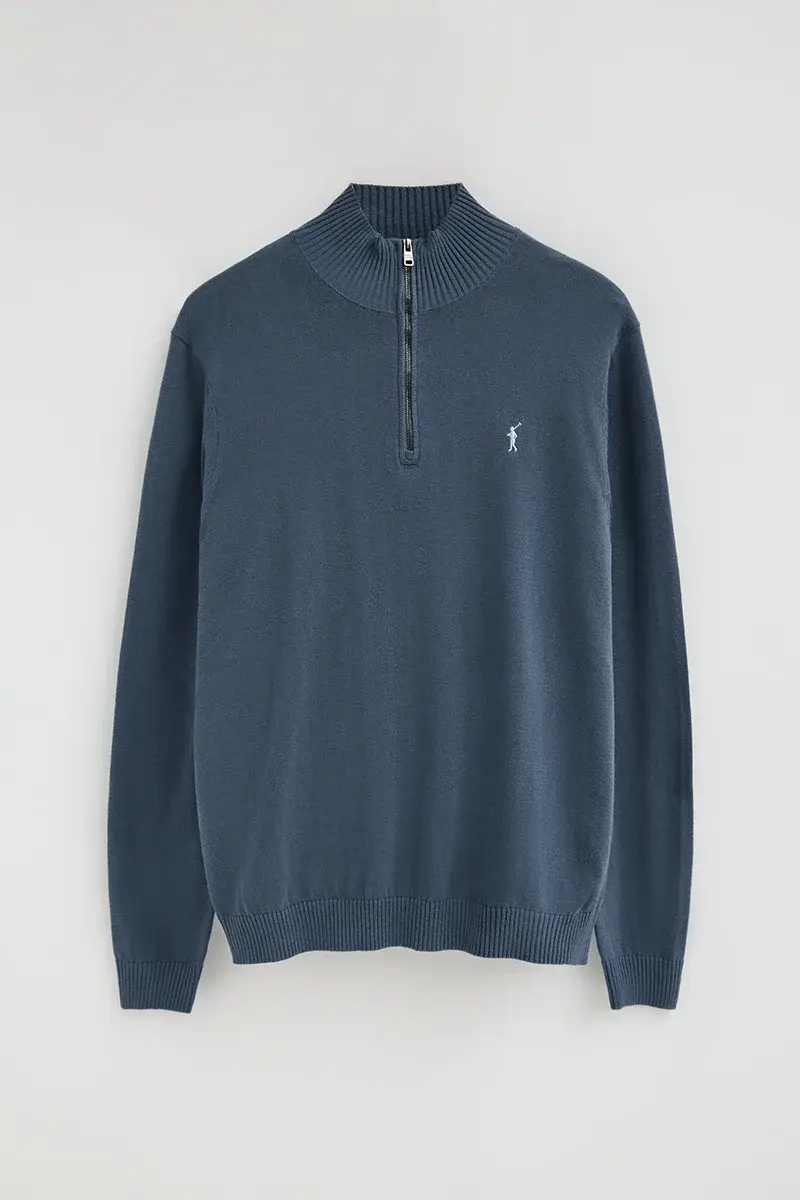 Jersey azul denim de cuello cremallera con logo Rigby Go - Image 8