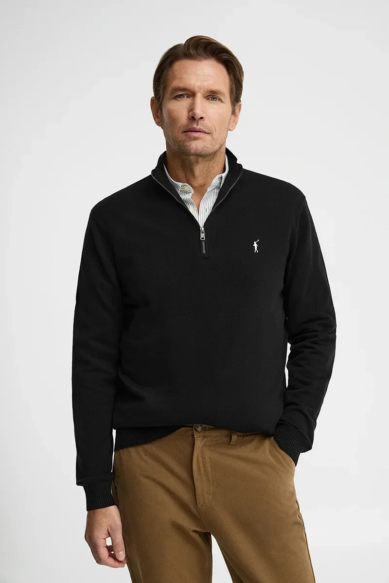 Jersey negro de cuello cremallera con logo Rigby Go - Image 2