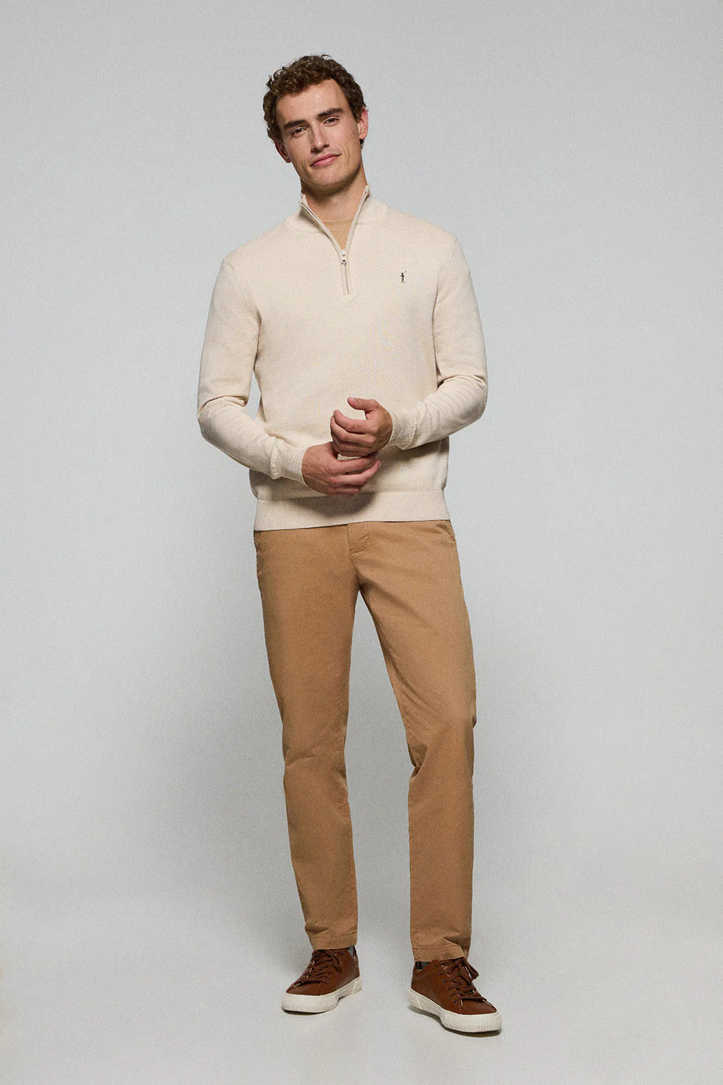 Jersey de punto beige con cremallera y logo bordado Rigby Go - Image 3