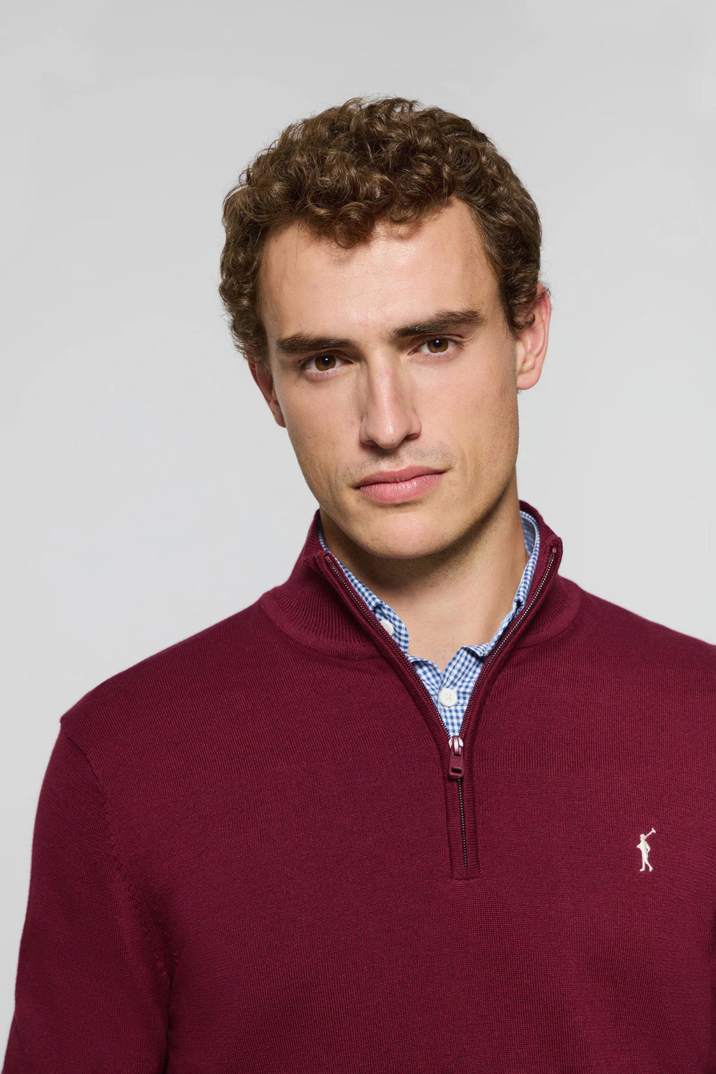 Jersey de punto color granate con cremallera y logo bordado Rigby Go - Image 2