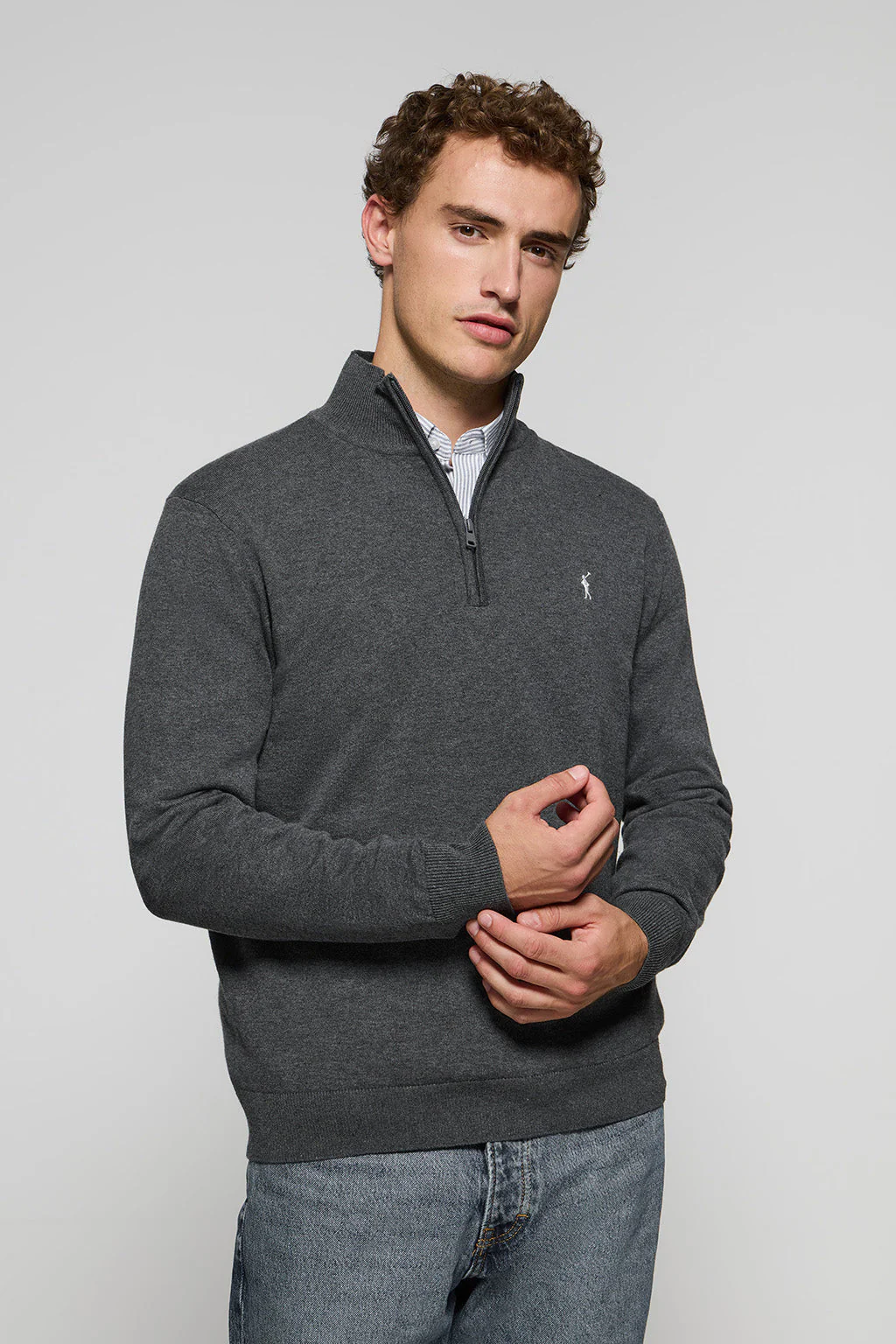 Jersey de punto gris oscuro vigoré con cremallera y logo bordado Rigby Go - Image 2
