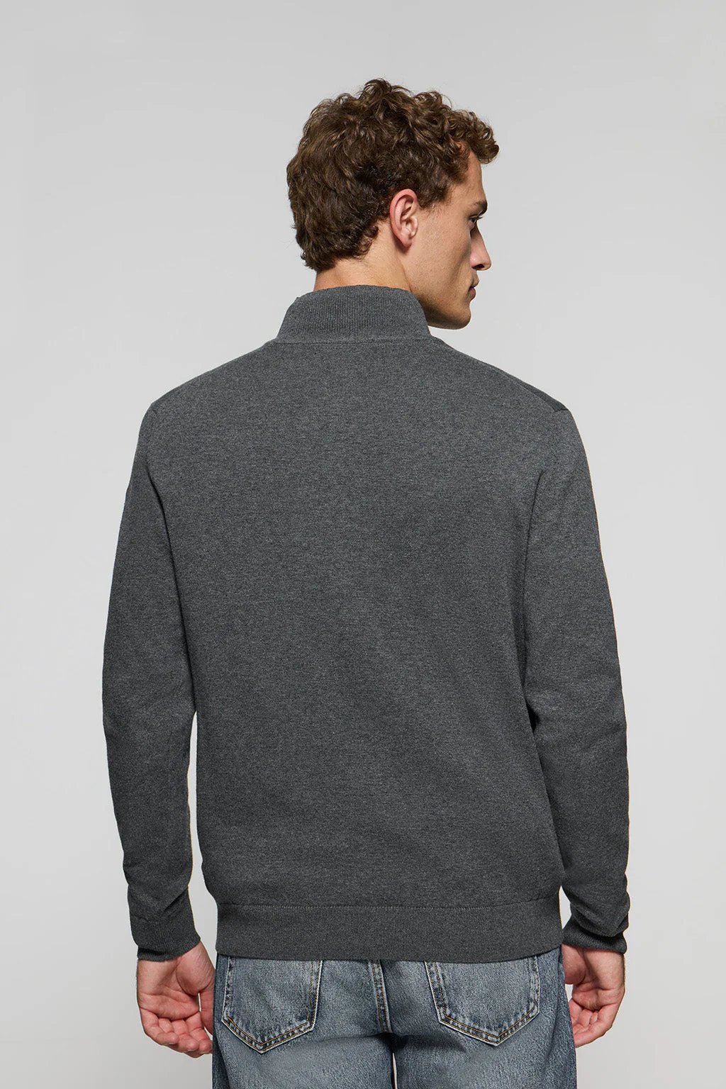 Jersey de punto gris oscuro vigoré con cremallera y logo bordado Rigby Go - Image 4