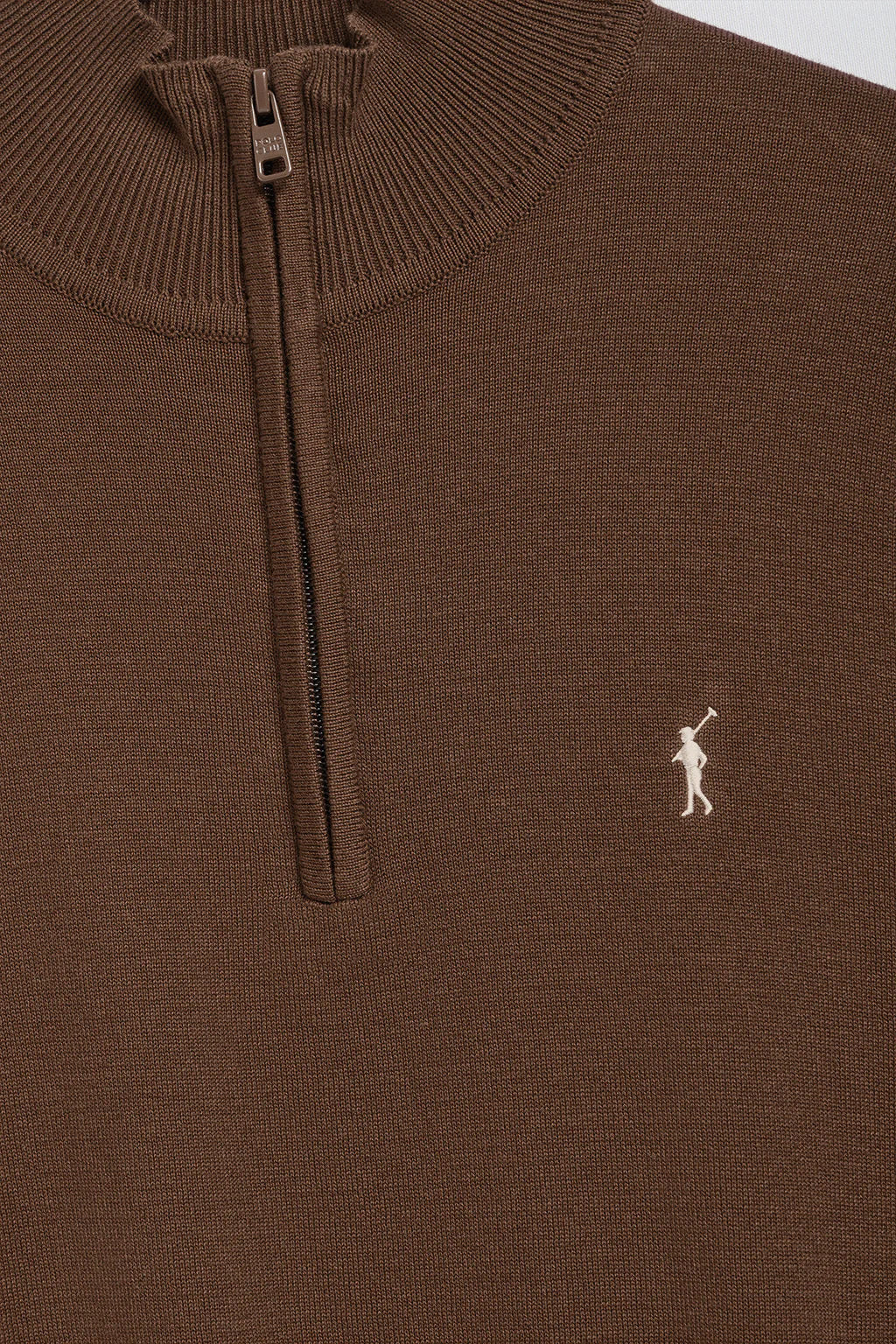 Jersey de punto marrón con cremallera y logo bordado Rigby Go - Image 6