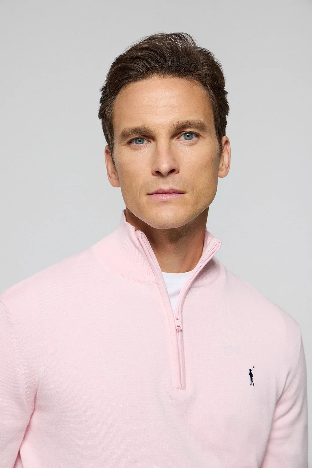 Jersey de punto rosa con cremallera y logo bordado Rigby Go - Image 2