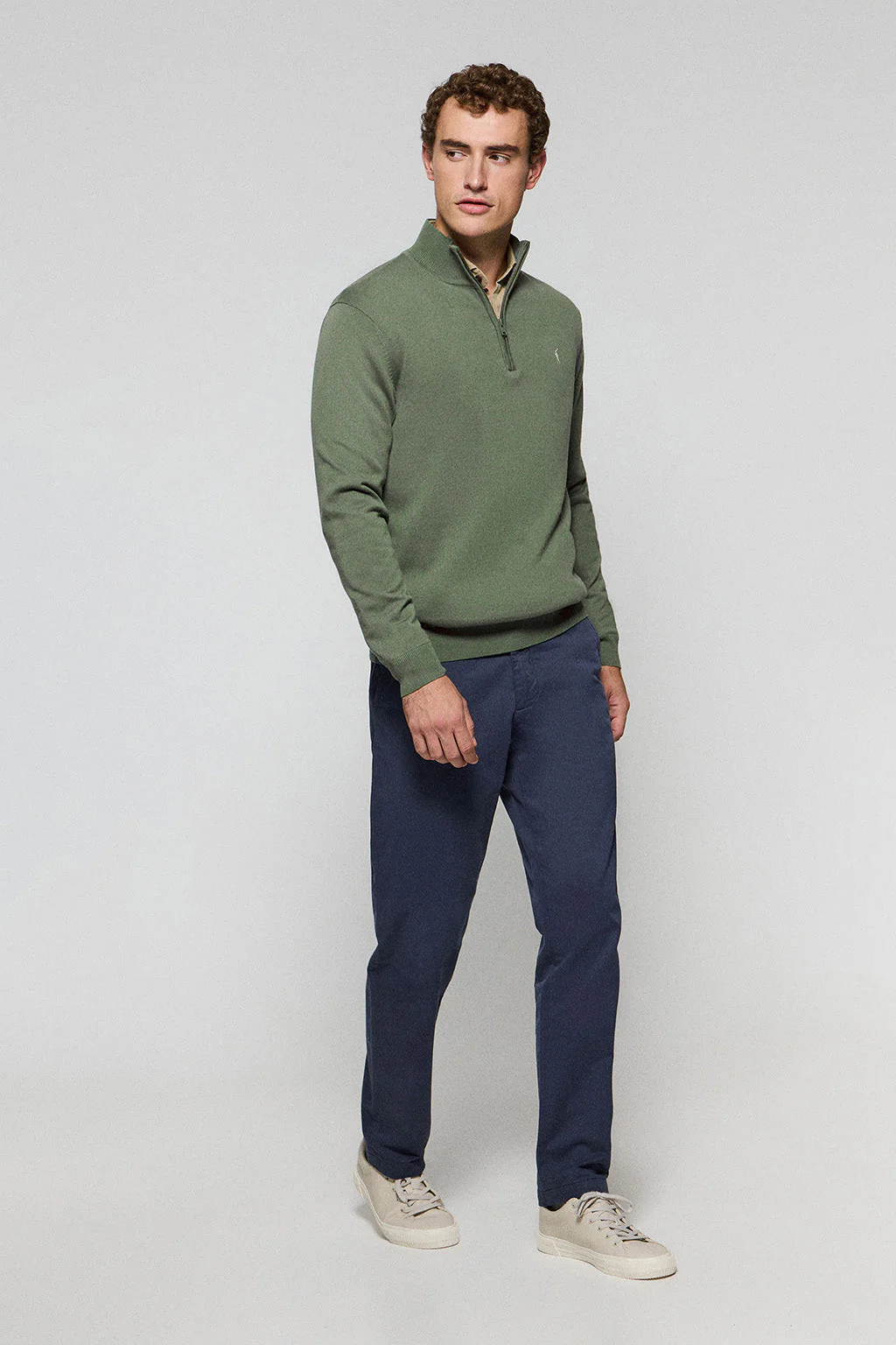 Jersey de punto verde con cremallera y logo bordado Rigby Go - Image 3