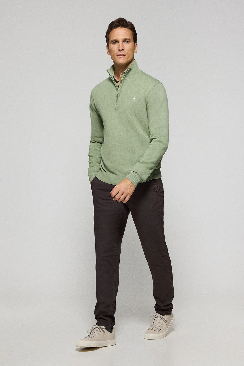 Jersey de punto verde jade con cremallera y logo bordado Rigby Go - Image 3