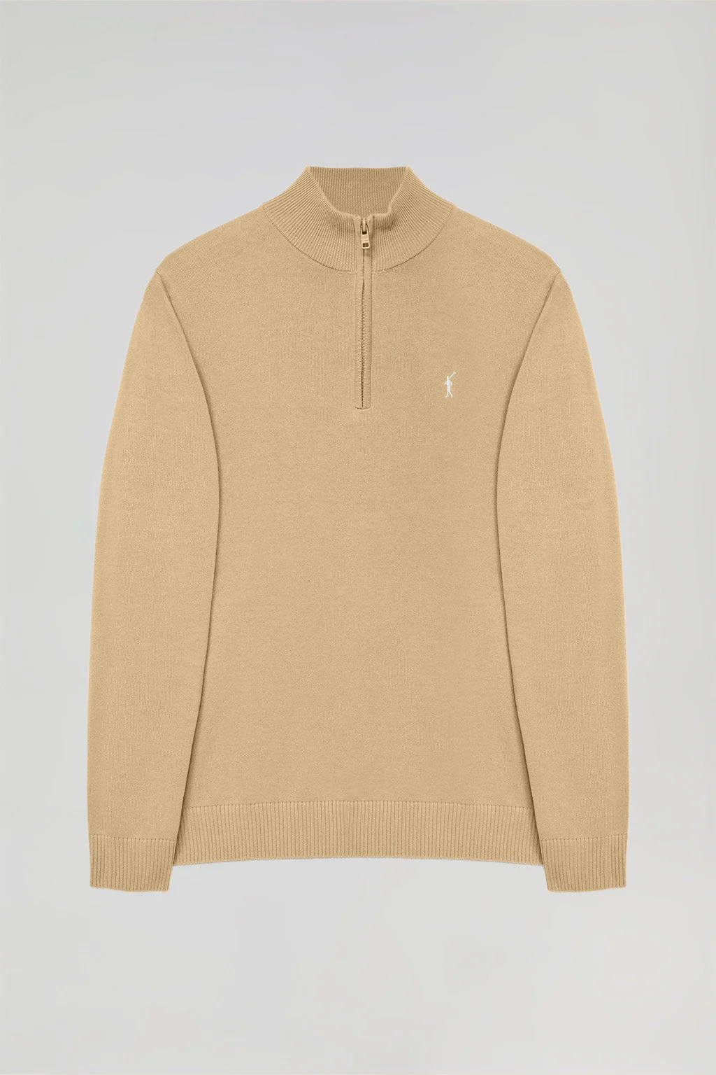 Jersey color camel de punto de cuello subido y cremallera y logo Rigby Go - Image 6
