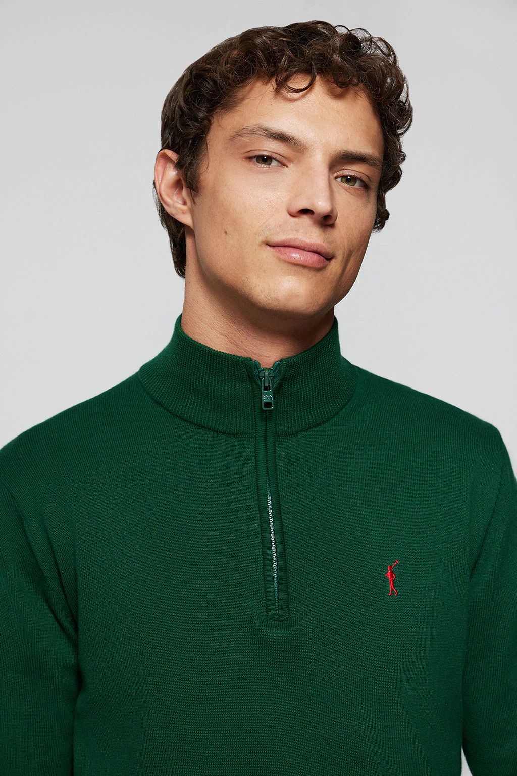 Jersey verde botella de punto de cuello subido y cremallera y logo Rigby Go - Image 2