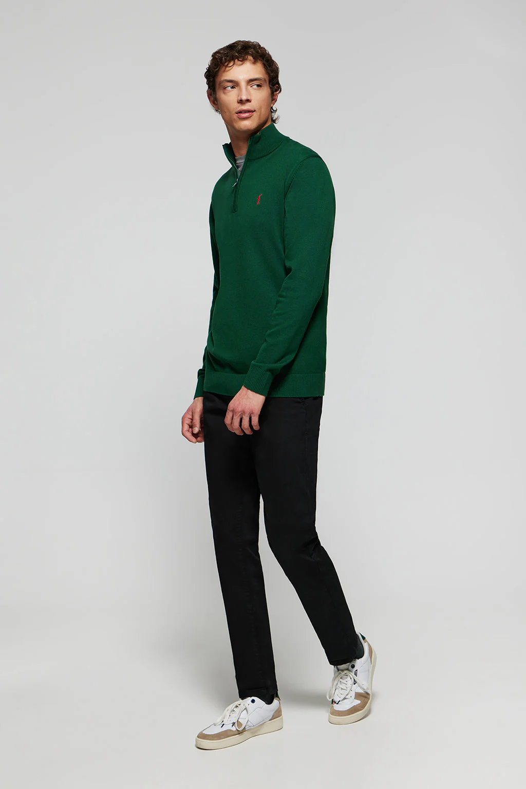 Jersey verde botella de punto de cuello subido y cremallera y logo Rigby Go - Image 3