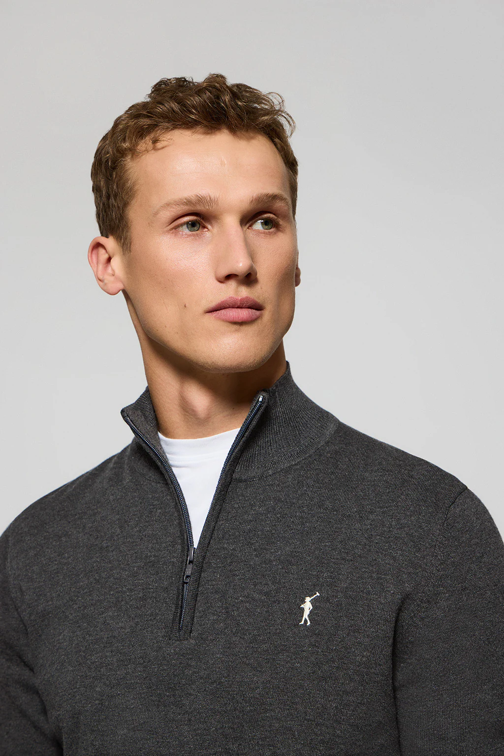 Jersey gris oscuro vigoré de punto con cremallera y logo bordado Rigby Go - Image 2