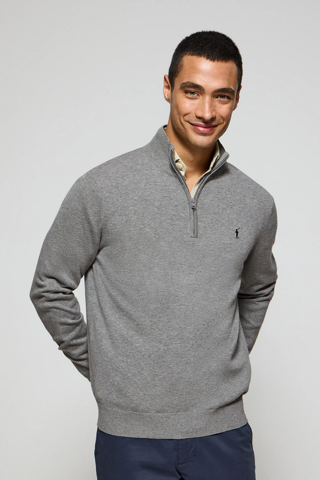 Jersey gris vigoré de punto con cremallera y logo bordado Rigby Go