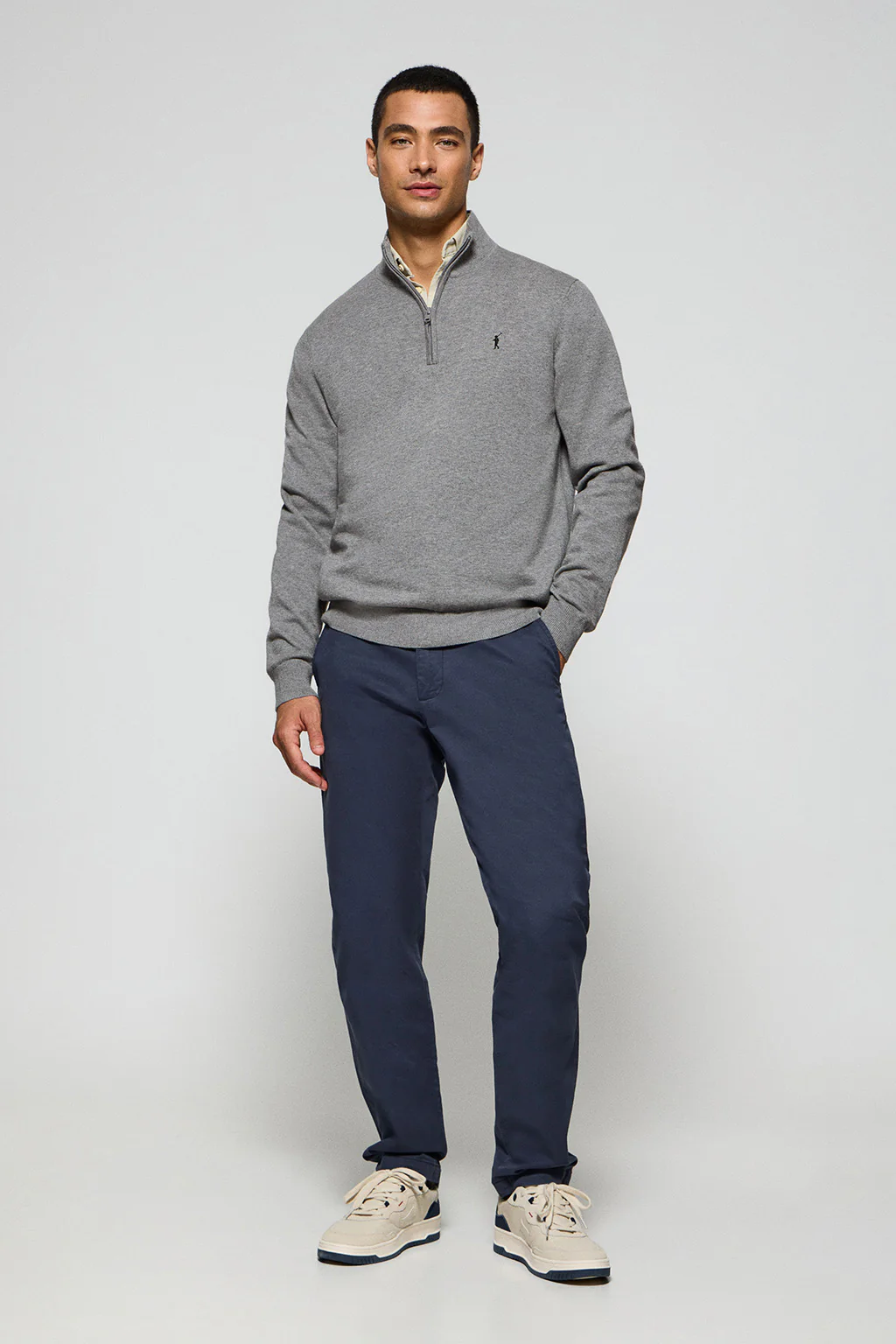 Jersey gris vigoré de punto con cremallera y logo bordado Rigby Go - Image 3