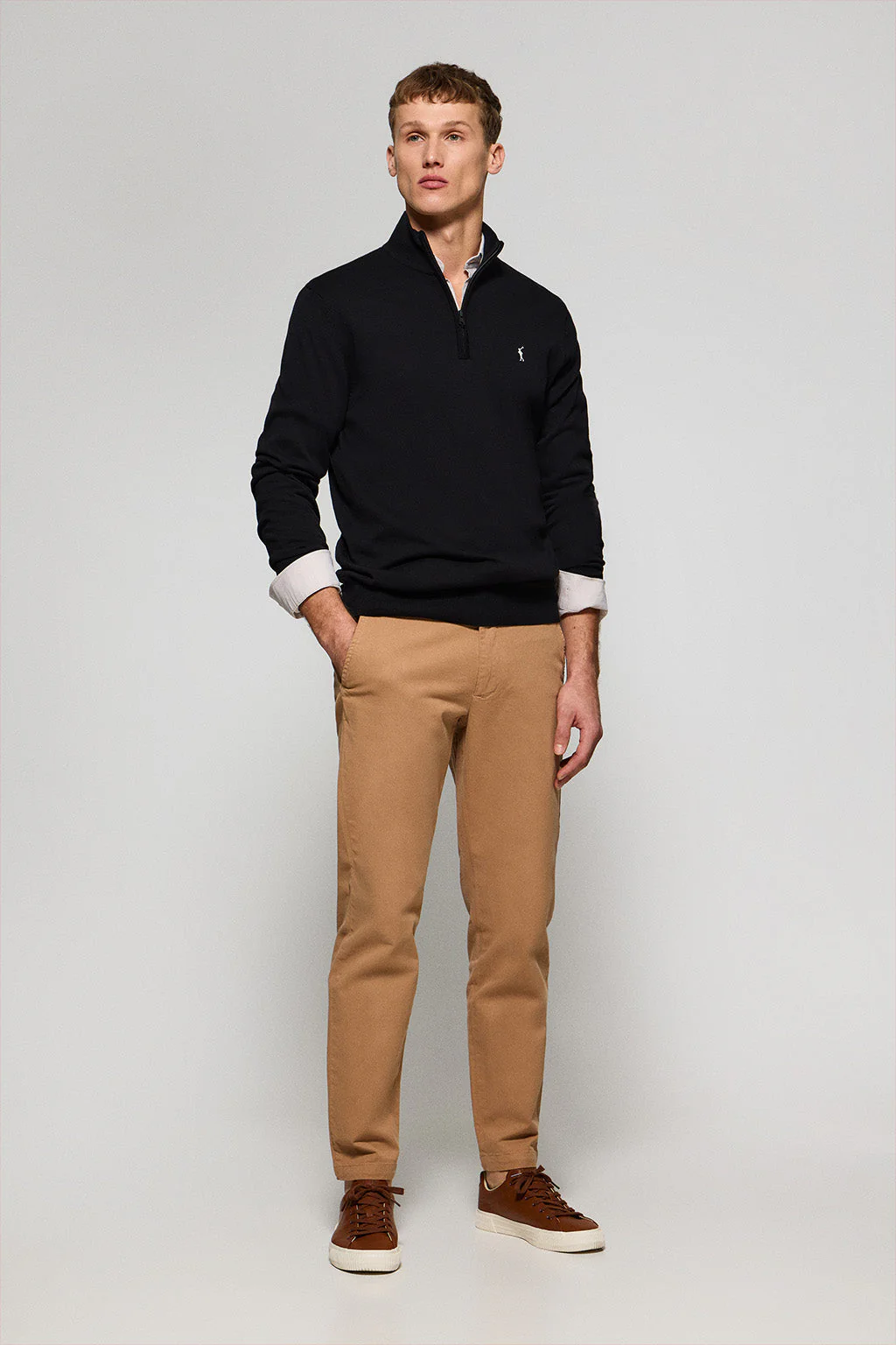 Jersey negro de punto con cremallera y logo bordado Rigby Go - Image 3
