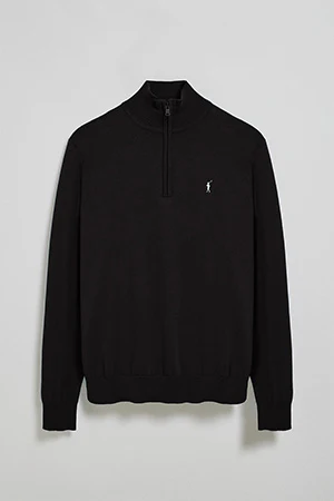 Jersey negro de punto con cremallera y logo bordado Rigby Go - Image 8