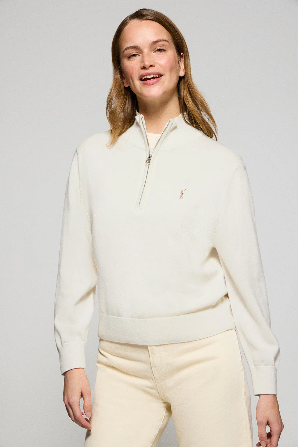 Jersey beige de punto con media cremallera y bordado Rigby Go
