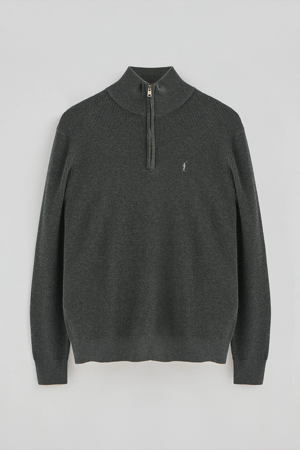 Jersey gris oscuro vigoré de media cremallera con estructura waffle y bordado Rigby Go - Image 8