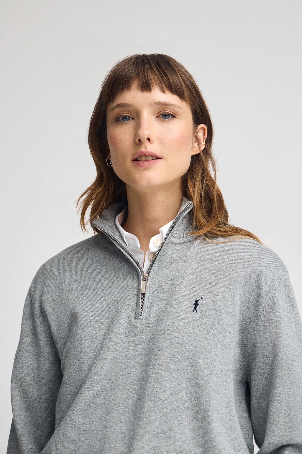 Jersey gris vigoré de mezcla de lana con cuello de media cremallera y bordado Rigby Go - Image 2