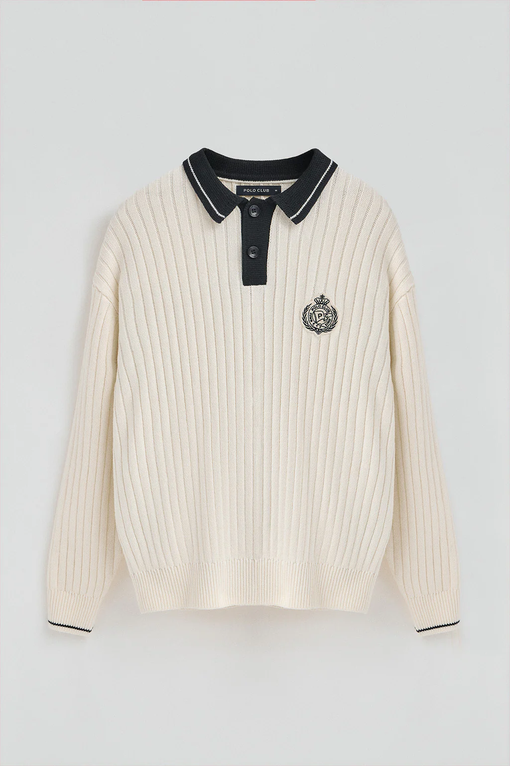 Jersey color crudo y azul marino de cuello polo y parche náutico Polo Club - Image 10