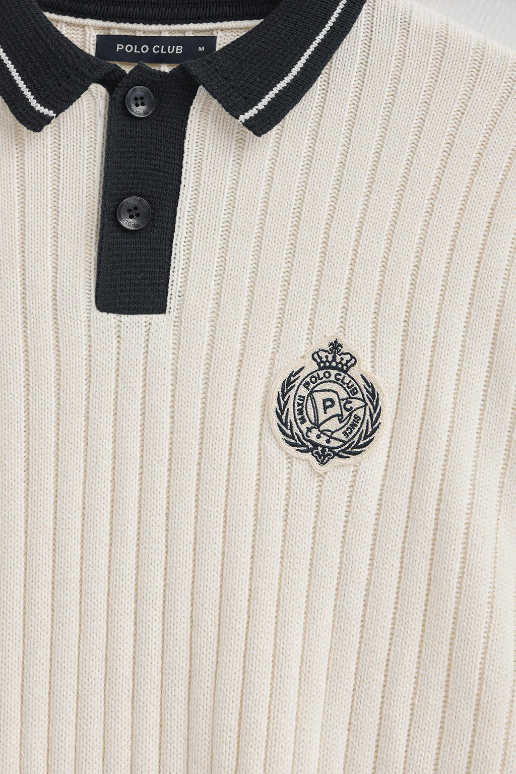 Jersey color crudo y azul marino de cuello polo y parche náutico Polo Club - Image 7