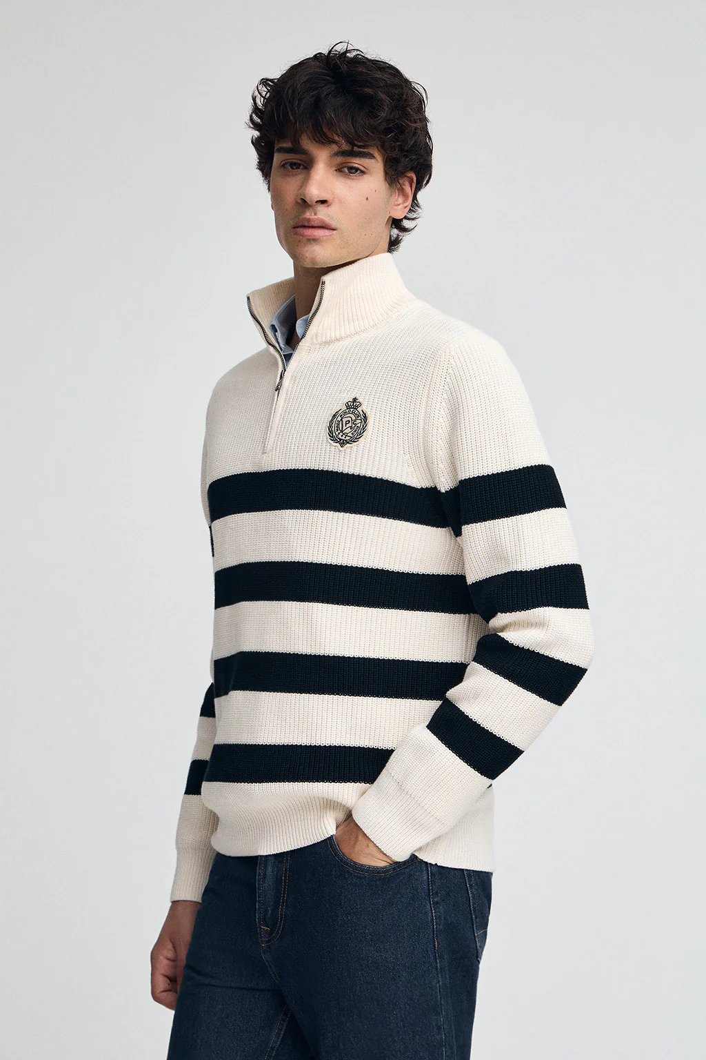 Jersey de rayas color crudo y azul marino con parche náutico Polo Club