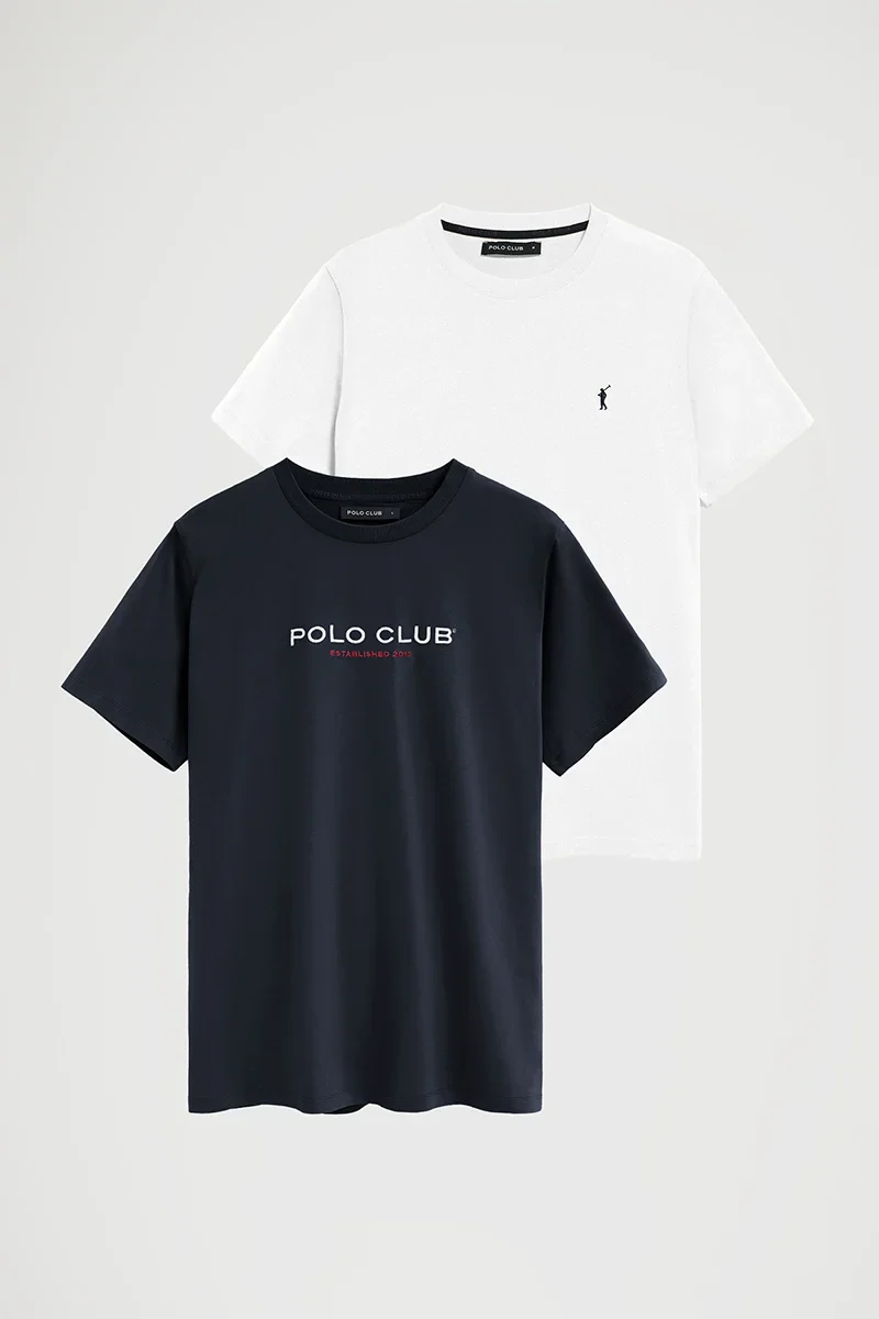 Pack hombre de dos camisetas blanca y azul marino con nuestros icónicos logos Polo Club - Image 8