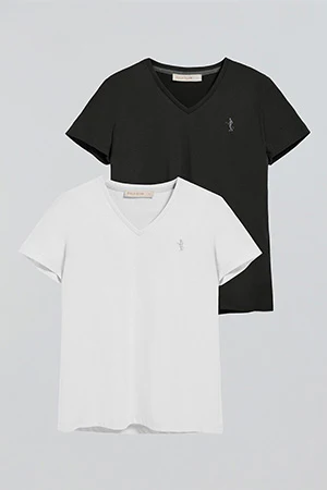 Pack de dos camisetas negra y blanca de escote en pico y bordado Rigby Best - Image 13