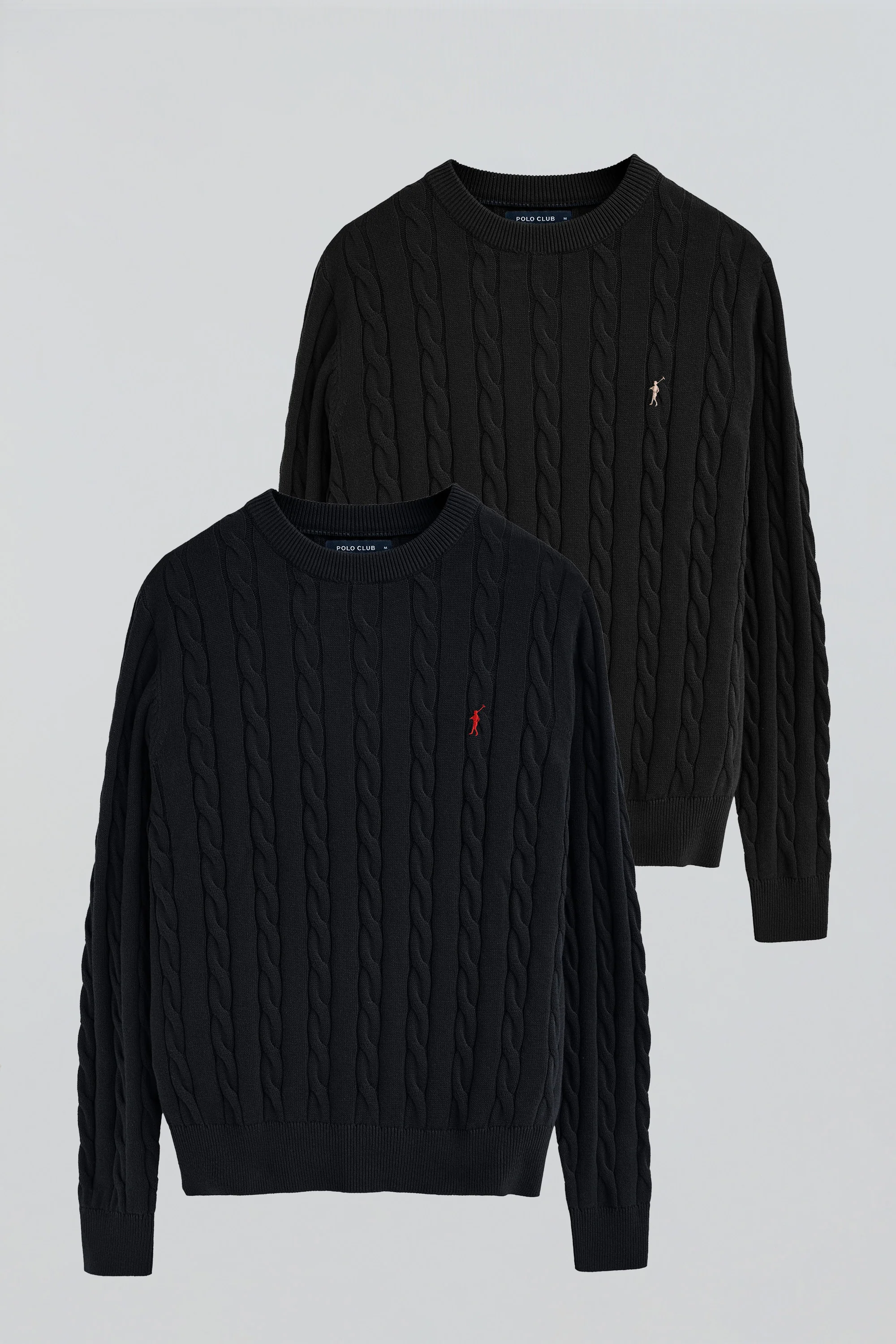 Pack hombre de dos jerseis azul marino y negro de punto trenzado en algodón con bordado Rigby Go - Image 8