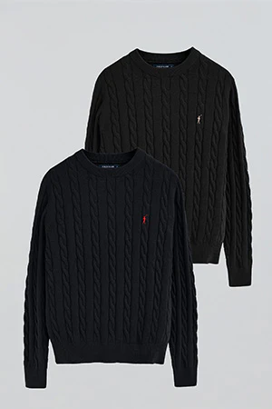 Pack hombre de dos jerseis azul marino y negro de punto trenzado en algodón con bordado Rigby Go - Image 9