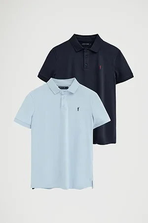 Pack hombre de dos polos azul marino y azul claro de corte slim con bordado Rigby Go - Image 9