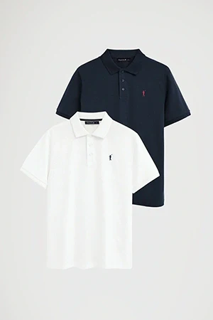 Pack hombre de dos polos en azul marino y blanco de manga corta y bordado Rigby Go - Image 9