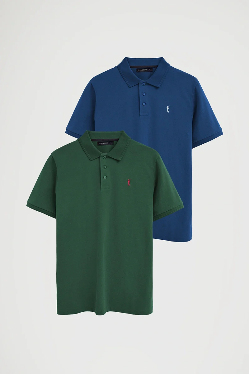 Pack hombre de dos polos en azul índigo y verde botella de manga corta y bordado Rigby Go - Image 8