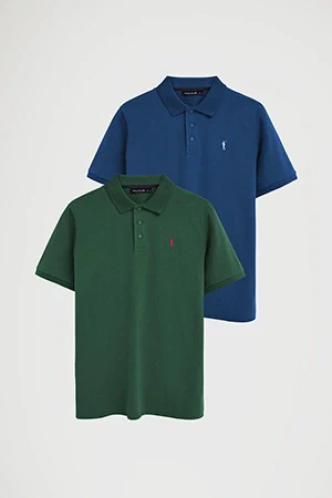 Pack hombre de dos polos en azul índigo y verde botella de manga corta y bordado Rigby Go - Image 9