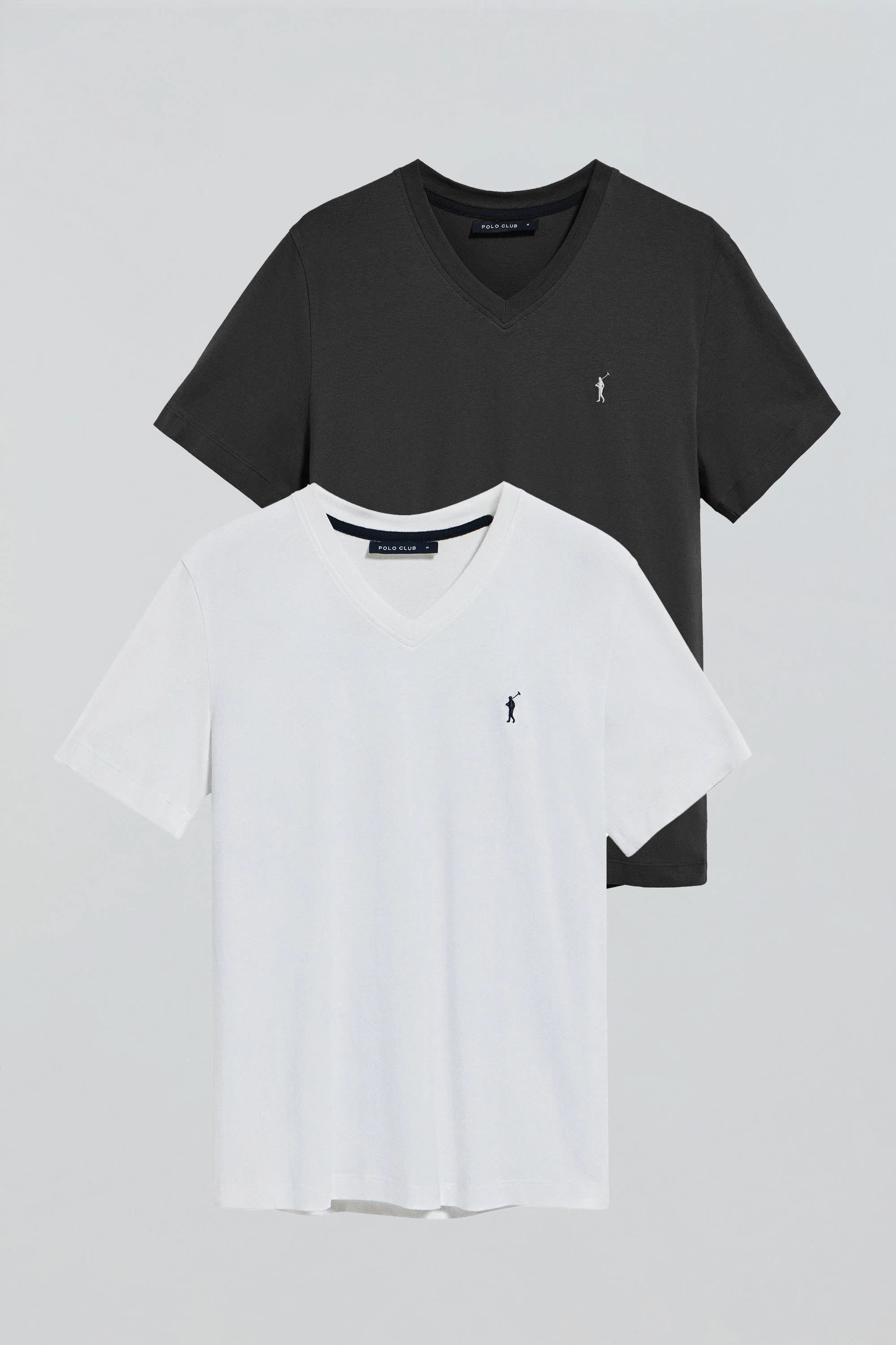 Pack de dos camisetas de cuello de pico negra y blanca con logo Rigby Go - Image 8