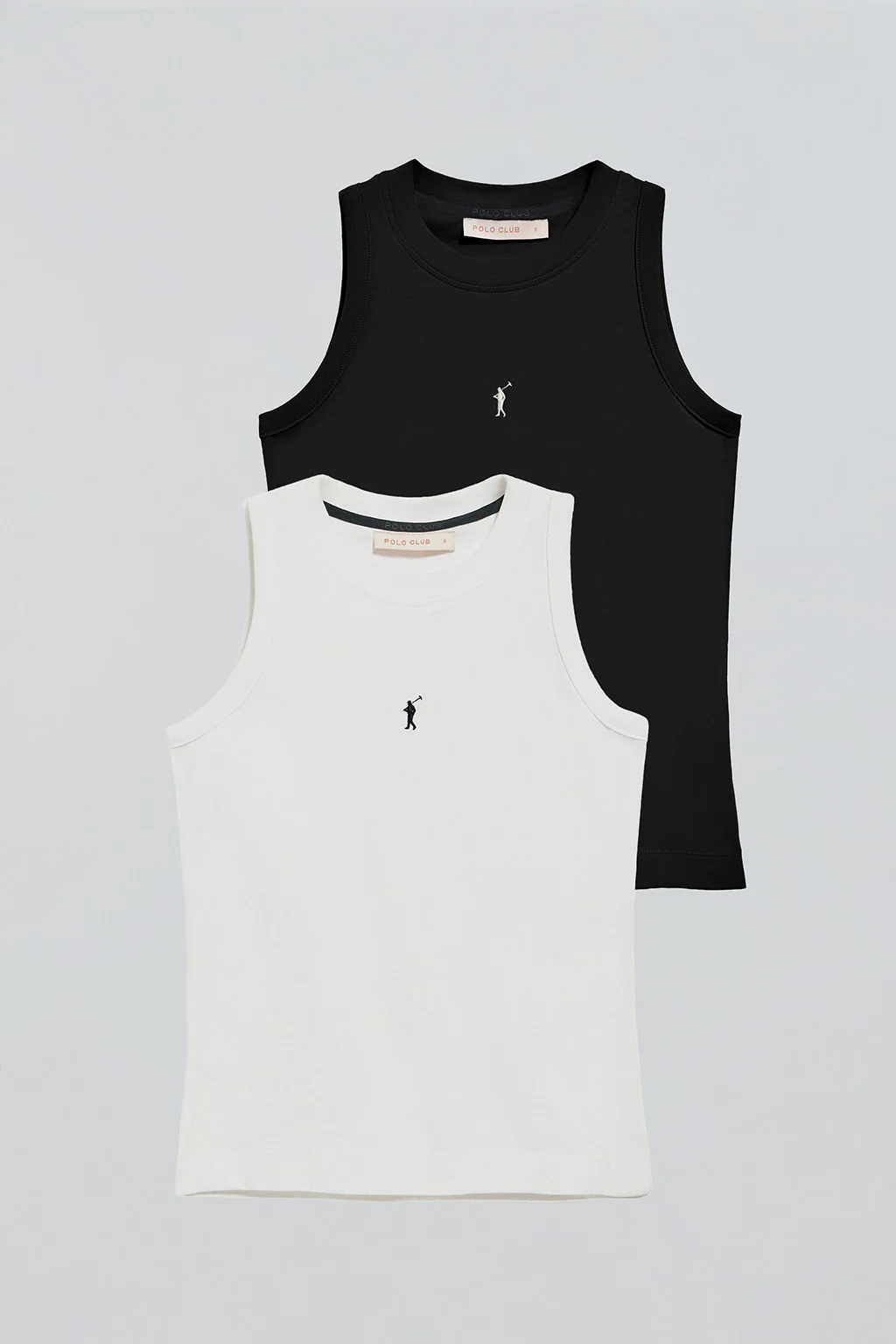 Pack mujer de dos camisetas negra y blanca sin mangas de cuello redondo con logo bordado Rigby Go - Image 6