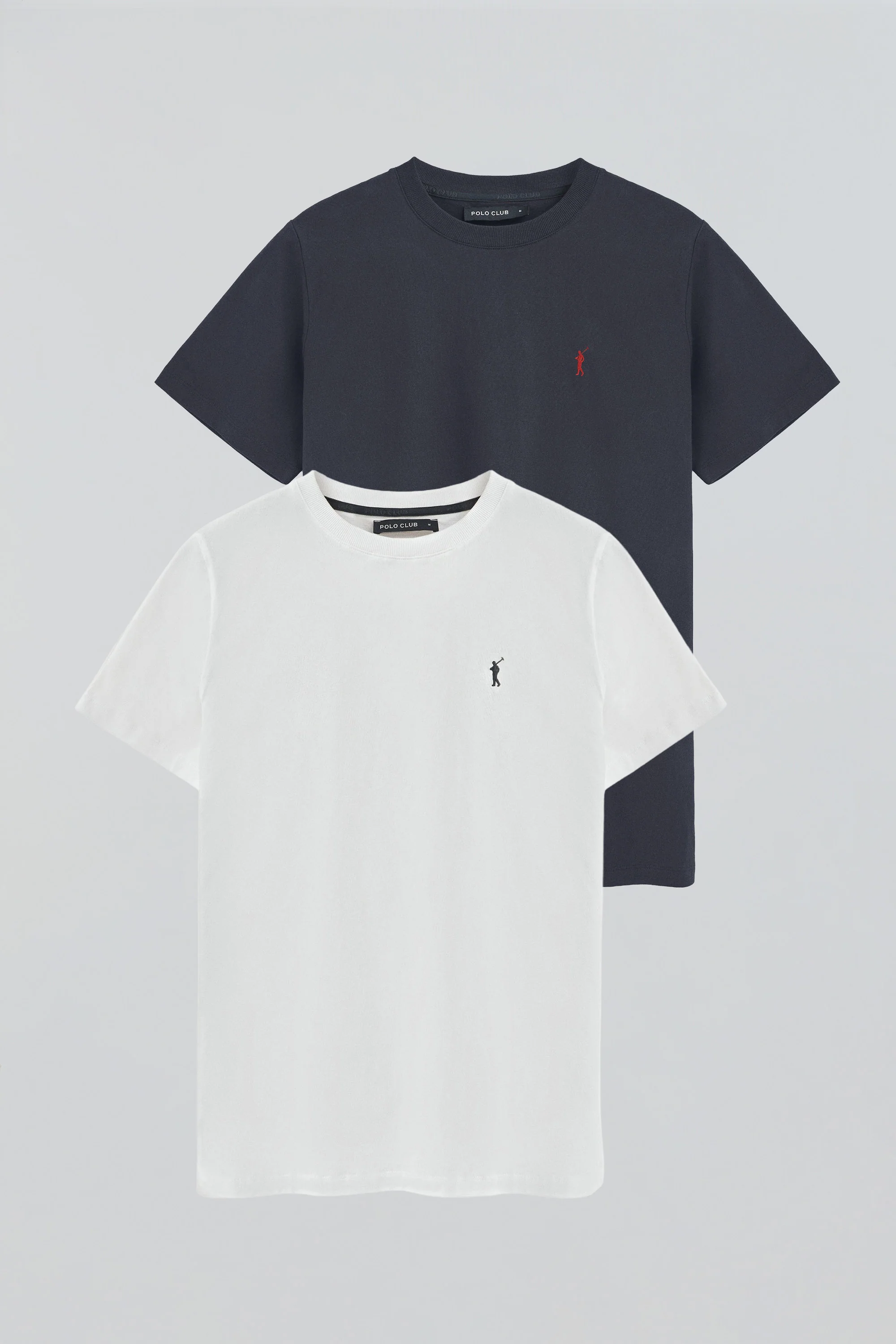 Pack hombre de dos camisetas en azul marino y blanco con cuello redondo y bordado Rigby Go - Image 9