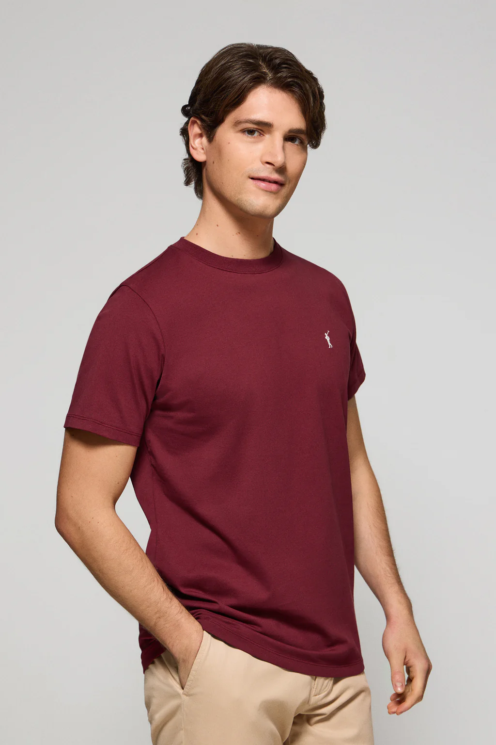 Pack de dos camisetas granate y azul denim con cuello redondo y logo bordado Rigby Go - Image 2