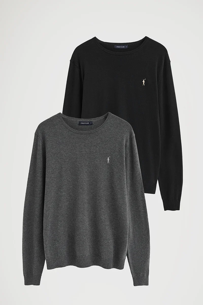 Pack hombre de dos jerséis negro y gris oscuro vigoré de cuello redondo con logo Rigby Go - Image 8